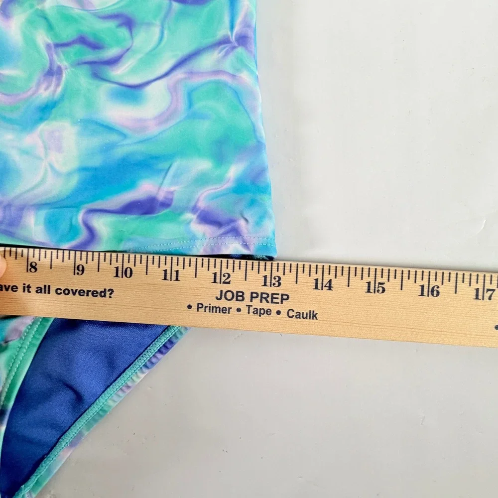 Hurley Girls Tie Dye One‎ Piece Swimsuit Silver Heart Logo Size 7/8 Blue Green